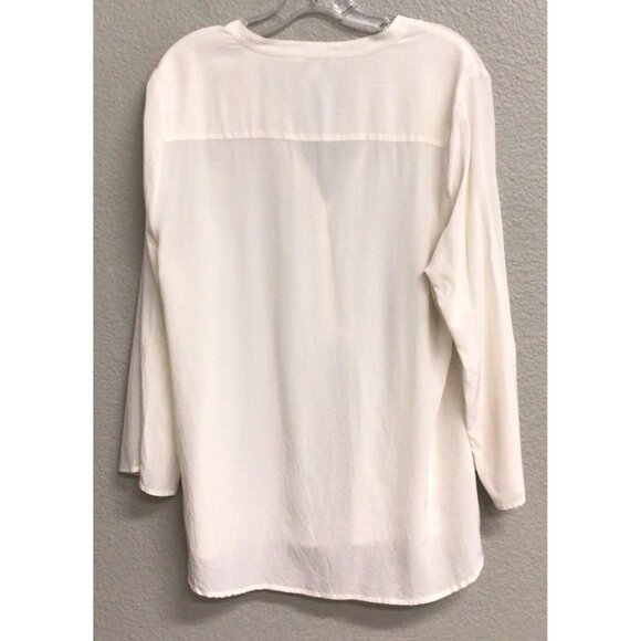 Garnet Hill Blouse 100% Silk Ivory Buttons Pleats Long Sleeves 16 Roll Tab Slv - Picture 11 of 12